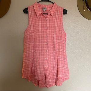 NWOT Women’s ‘Como Vintage’ Pink and White Plaid Print Blouse Tank Top